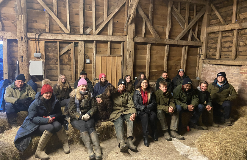 Conservative MP Nusrat Ghani meets with NFU's Next Generation farmers at Wealden farm