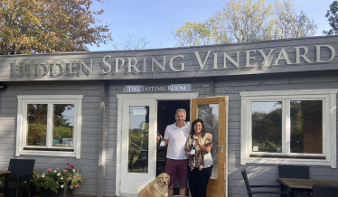 Conservative MP Nus Ghani supports harvest season at Hidden Spring Vineyard in Horam